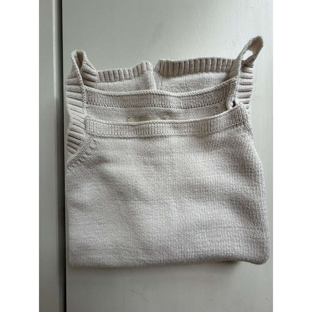 LOFT Sweater Tank Top Size M Cream Beige Cotton Linen Blend Ribbed Knit